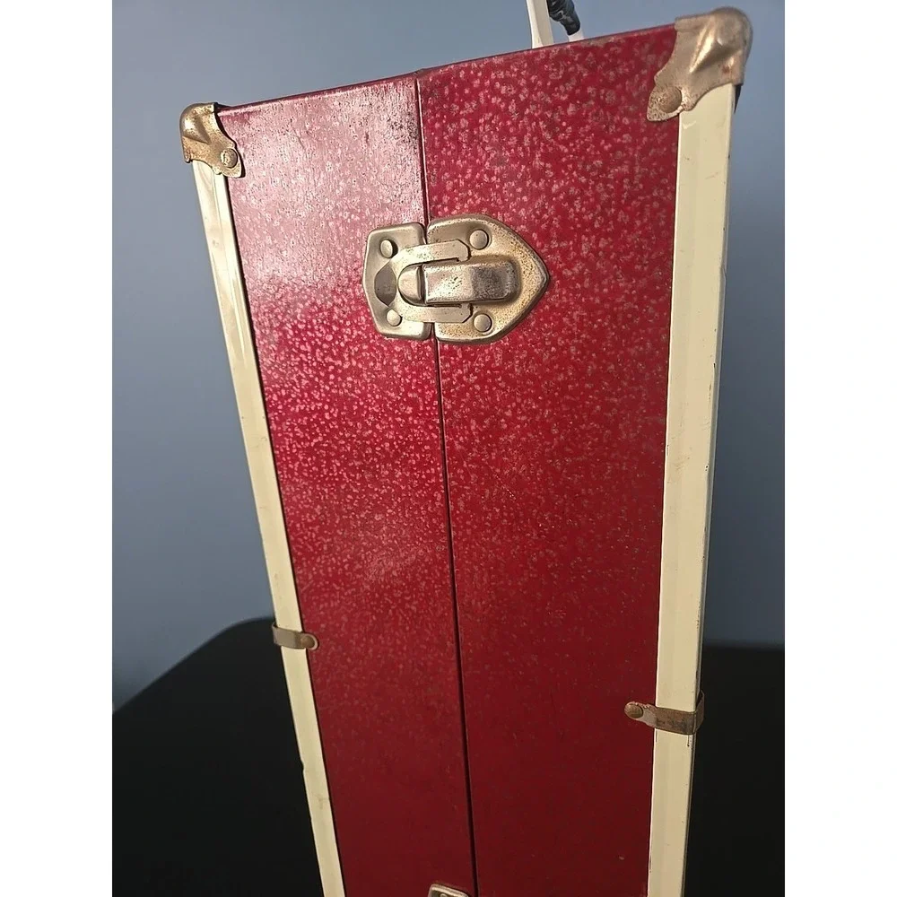 Vintage Red Metal Latch Hinged Doll Trunk Wardrobe 16